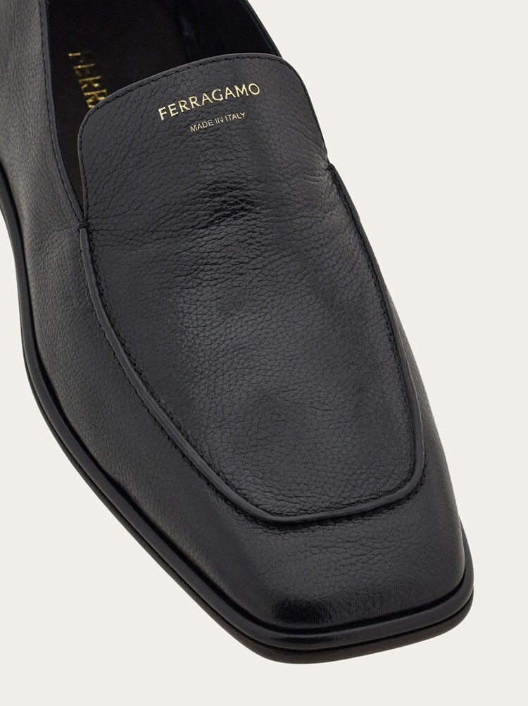 FERRAGAMO MEN'S BLACK BUFFALO LEATHER LOAFERS