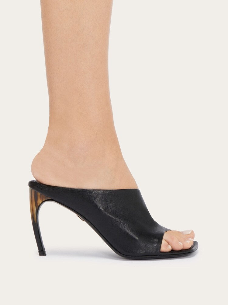 FERRAGAMO WOMEN'S BLACK LAMBSKIN MULE SHOES