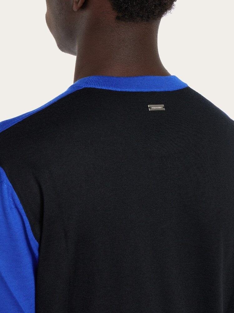 FERRAGAMO MEN'S BLACK BLUE WOOL SWEATER