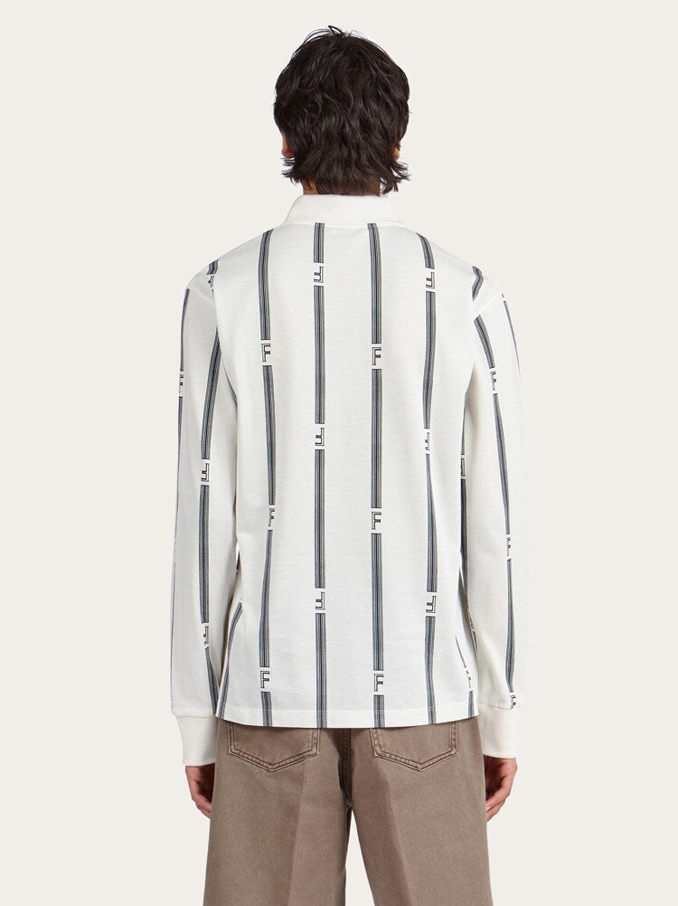 FERRAGAMO MEN'S WHITE STRIPED COTTON SWEATER