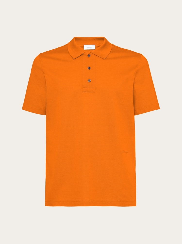FERRAGAMO MEN'S ORANGE COTTON POLO SWEATER