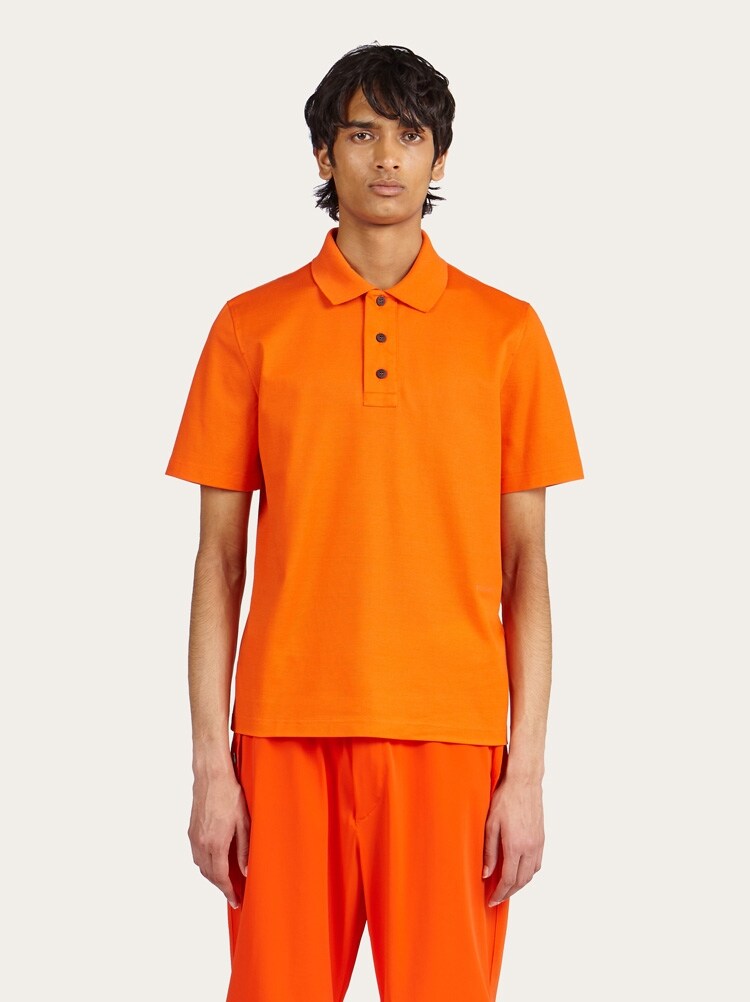 FERRAGAMO MEN'S ORANGE COTTON POLO SWEATER