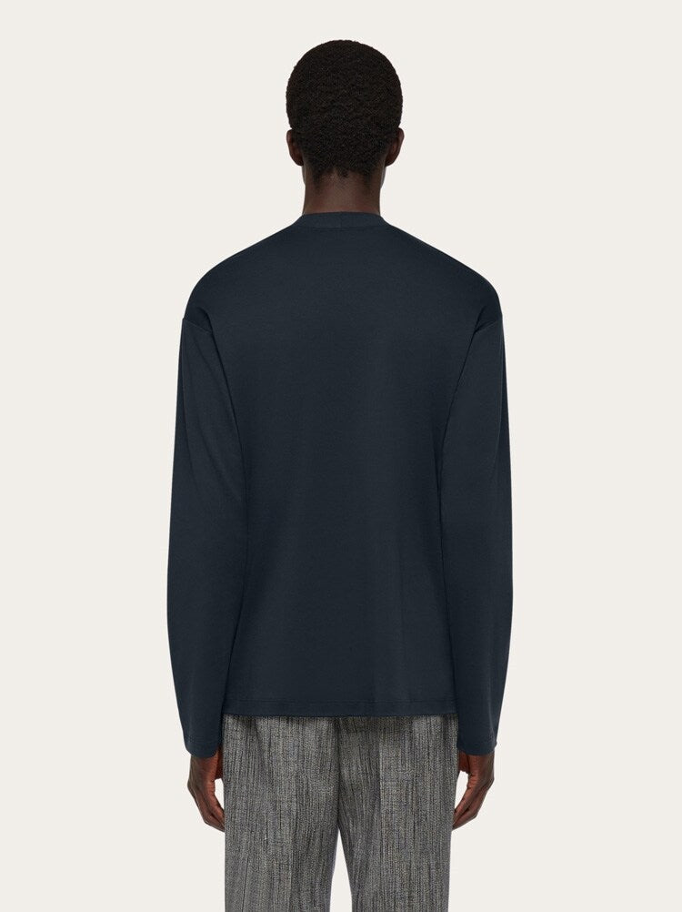 FERRAGAMO MEN'S DARK BLUE COTTON SILK SWEATER