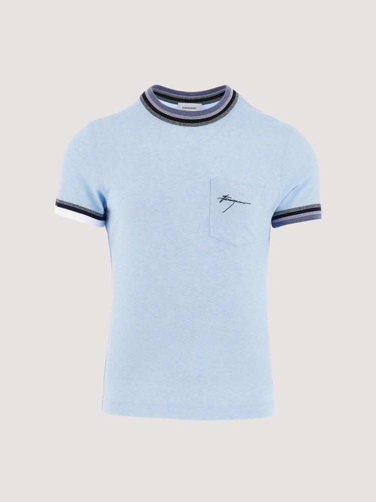 FERRAGAMO MEN'S LIGHT BLUE SHORT SLEEVE SWEATER
