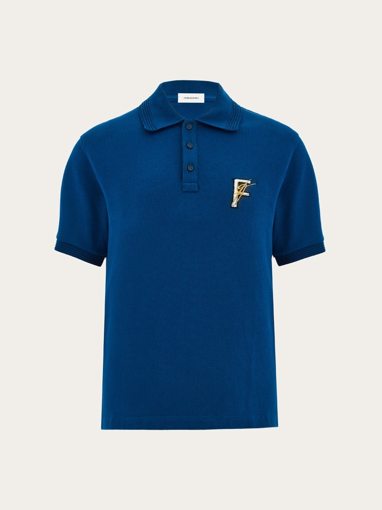 FERRAGAMO MEN'S BLUE COTTON POLO SWEATER