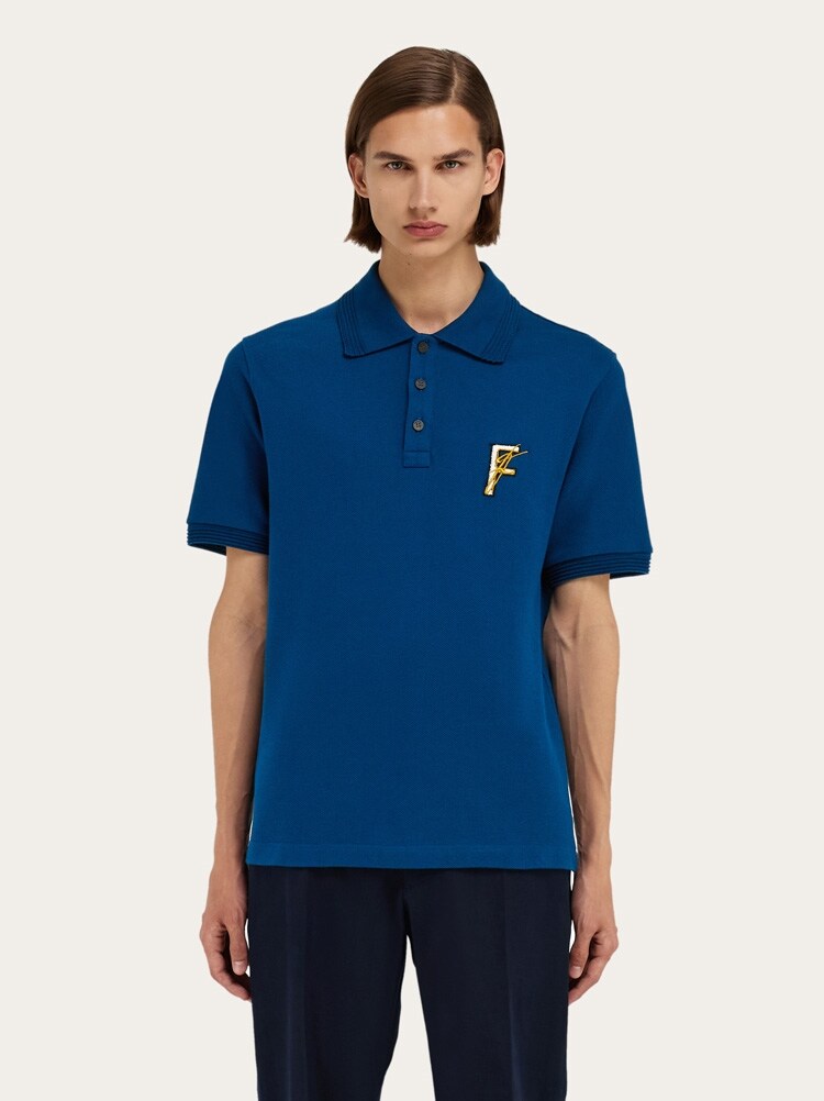 FERRAGAMO MEN'S BLUE COTTON POLO SWEATER