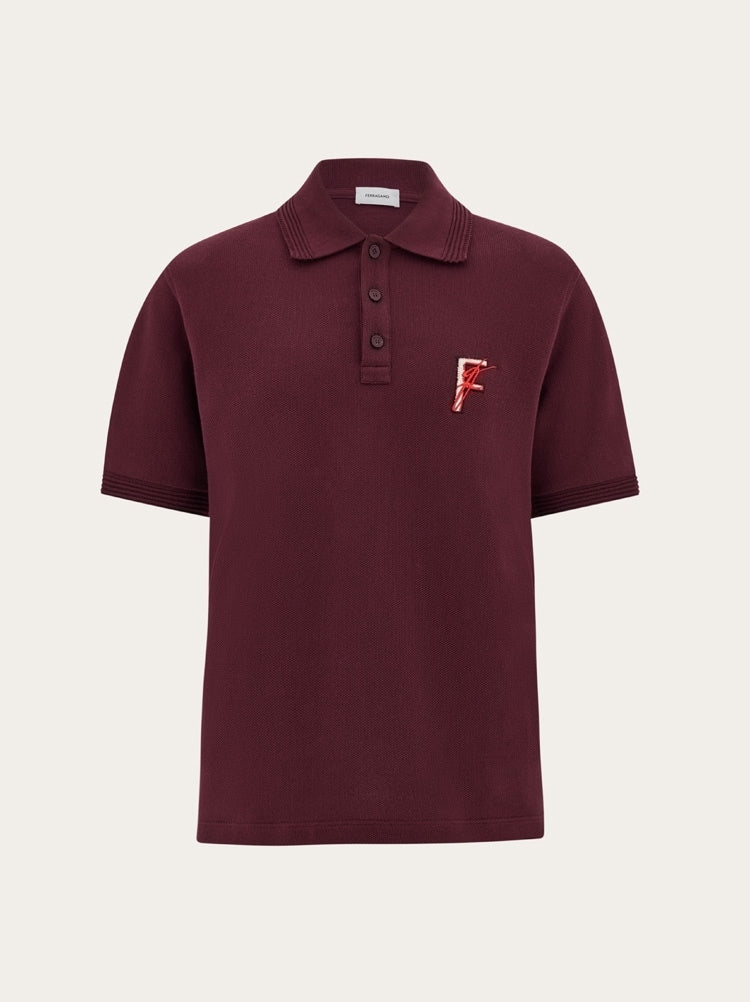 FERRAGAMO MEN'S DARK RED COTTON POLO SWEATER