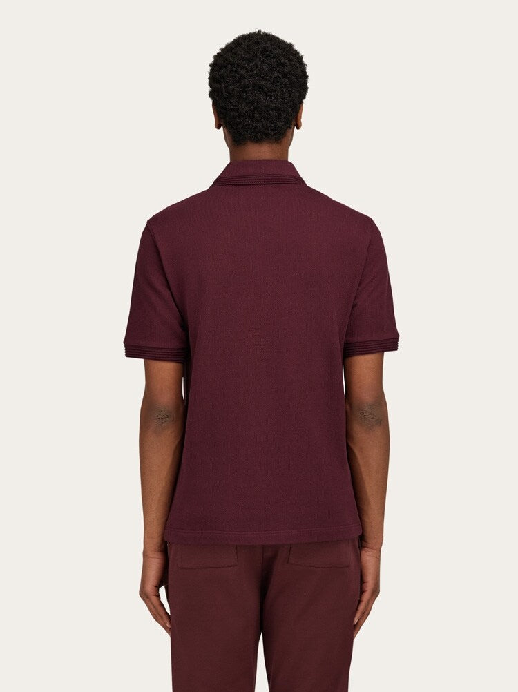 FERRAGAMO MEN'S DARK RED COTTON POLO SWEATER