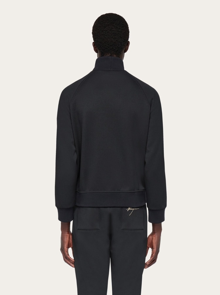 FERRAGAMO MEN'S BLACK STRIPED ZIP SWEATER