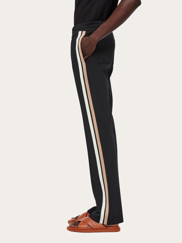 FERRAGAMO MEN'S BLACK SIDE STRIPE TROUSERS