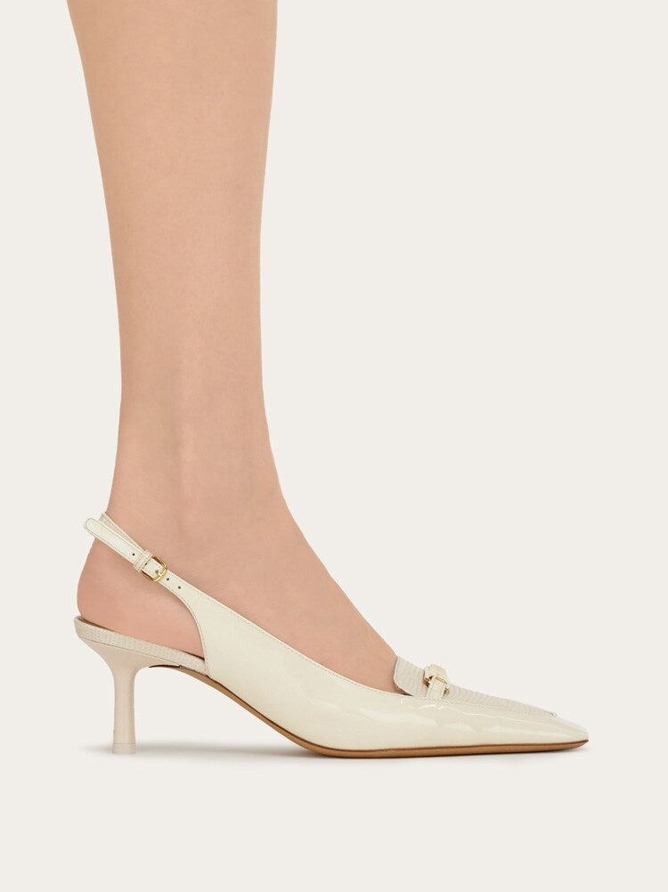 FERRAGAMO WOMEN'S CREAM PATENT LEATHER SHOES