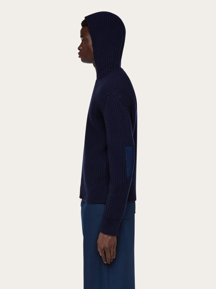 FERRAGAMO MEN'S NAVY WOOL ZIP SWEATER