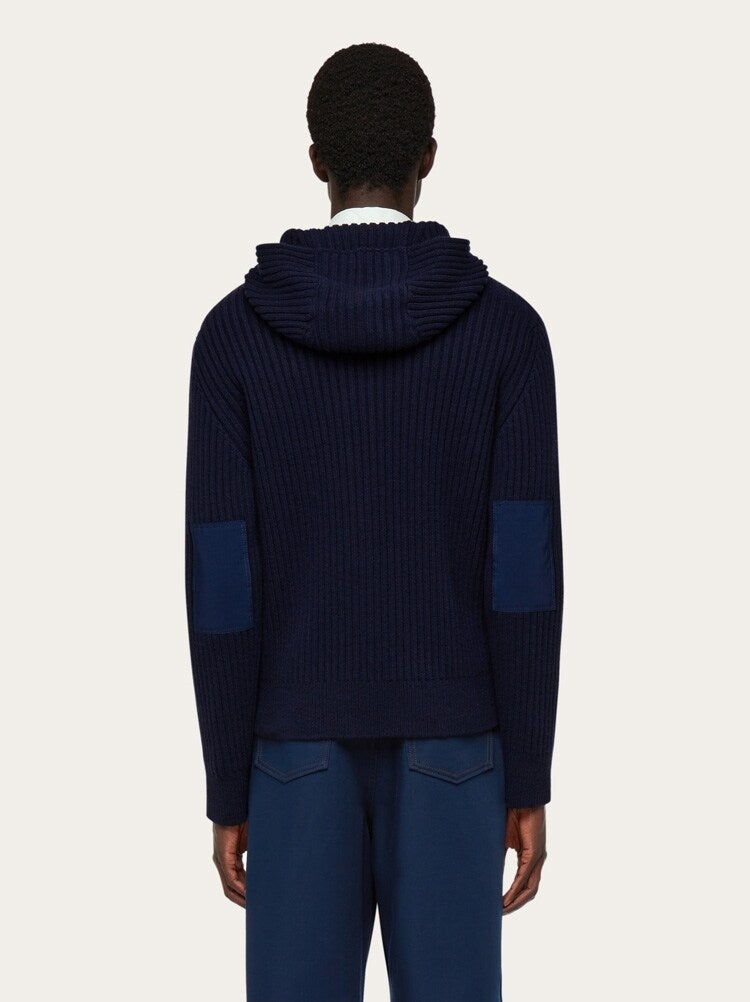 FERRAGAMO MEN'S NAVY WOOL ZIP SWEATER