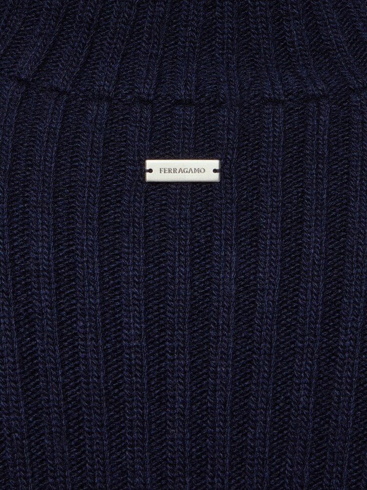 FERRAGAMO MEN'S NAVY WOOL ZIP SWEATER