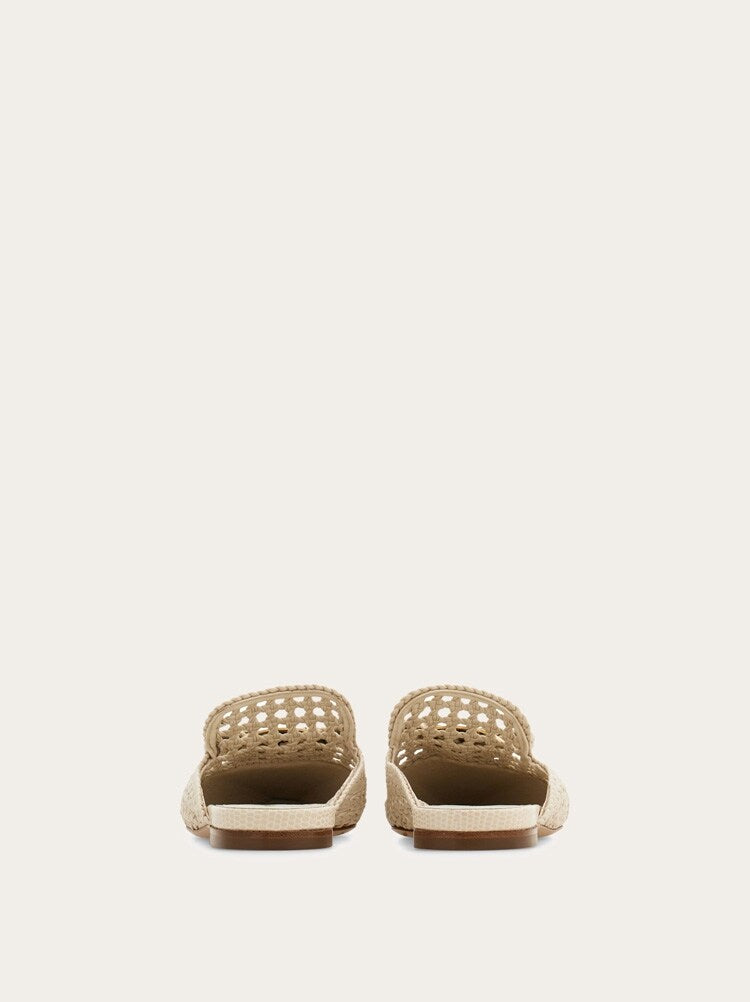 FERRAGAMO WOMEN'S BEIGE WOVEN LEATHER MULE SHOES
