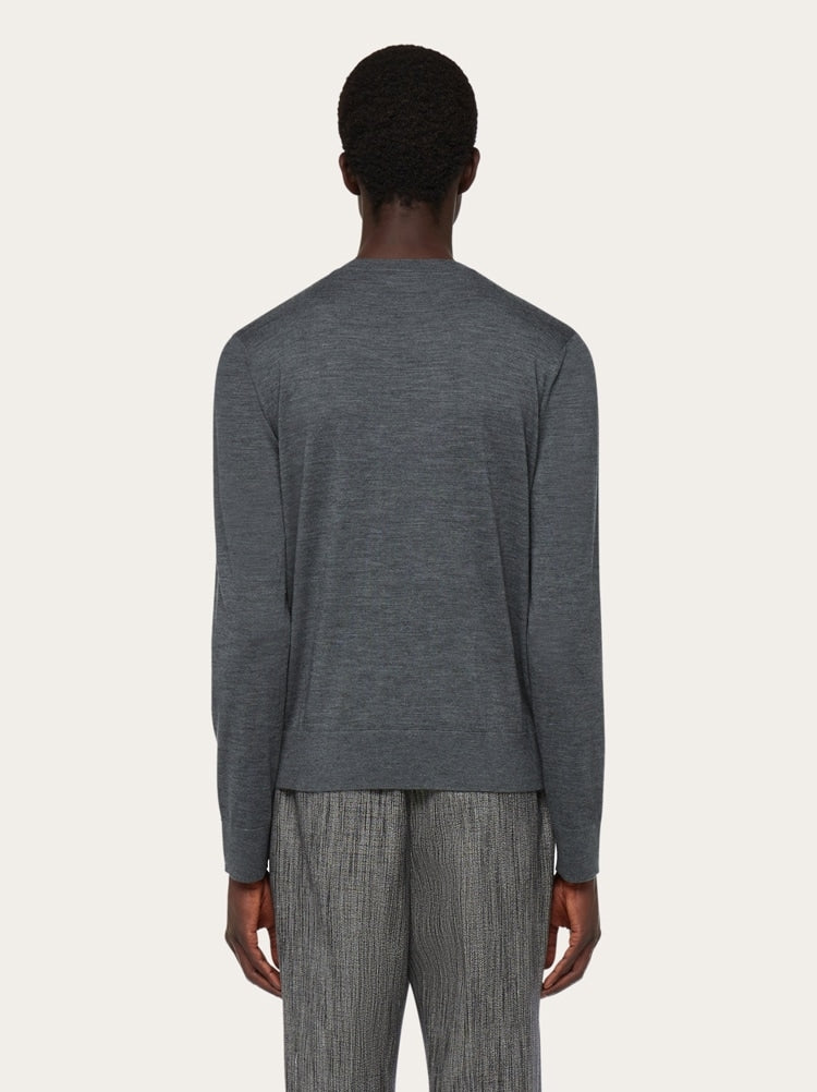 FERRAGAMO MEN'S CHARCOAL WOOL V NECK SWEATER