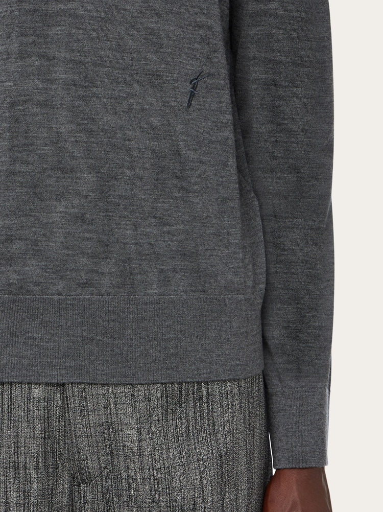 FERRAGAMO MEN'S CHARCOAL WOOL V NECK SWEATER