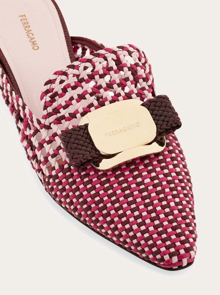 FERRAGAMO WOMEN'S PINK WOVEN LEATHER MULE SHOES