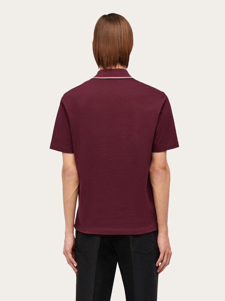 FERRAGAMO MEN'S BURGUNDY COTTON POLO SWEATER