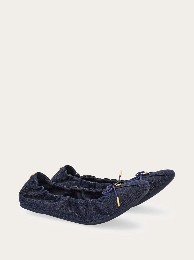FERRAGAMO WOMEN'S DARK BLUE FABRIC BALLET FLATS
