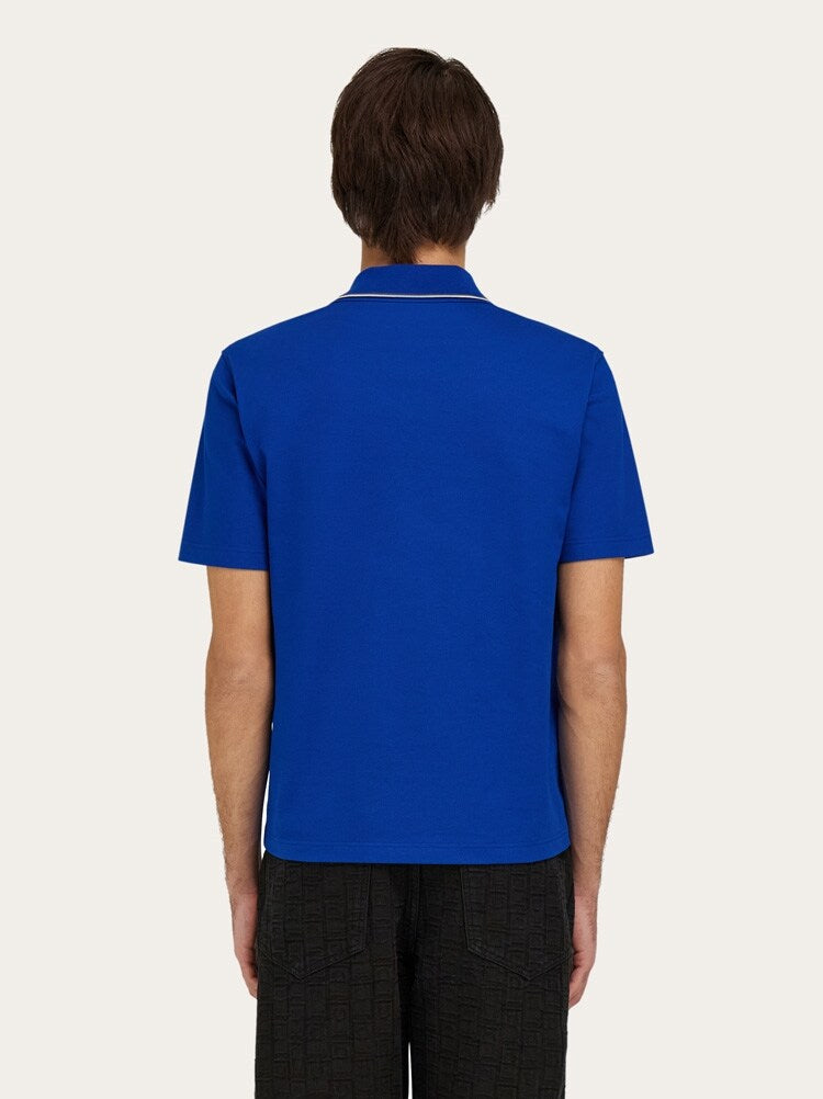 FERRAGAMO MEN'S BRIGHT BLUE COTTON POLO SWEATER