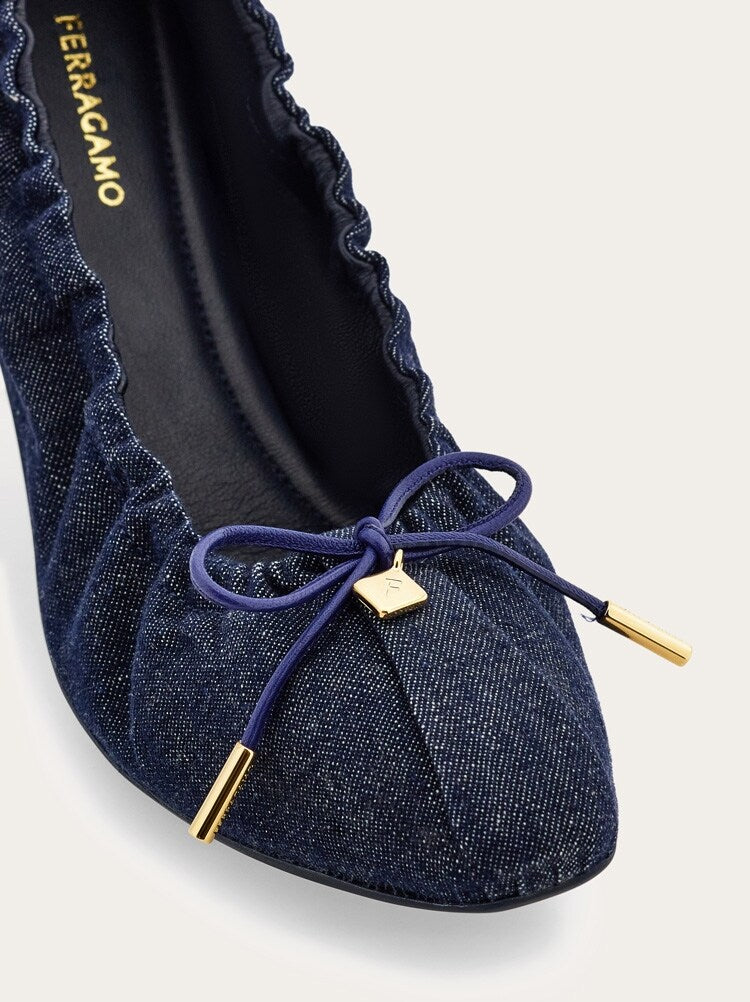 FERRAGAMO WOMEN'S DARK BLUE FABRIC BALLET FLATS