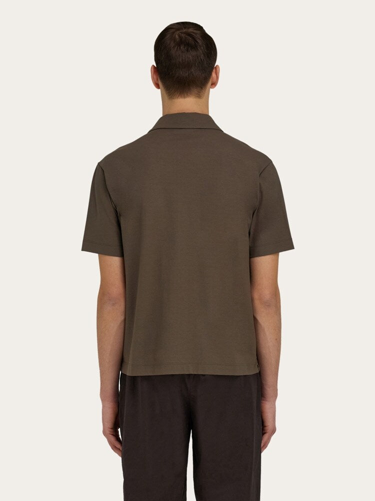FERRAGAMO MEN'S BROWN COTTON POLO SWEATER