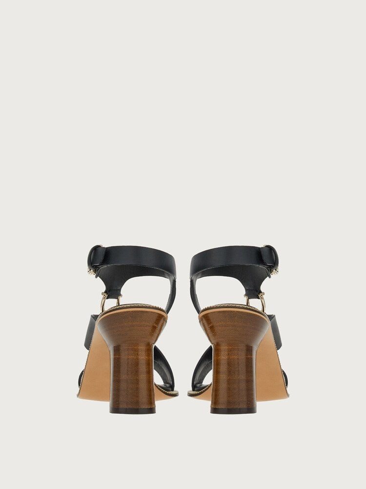 FERRAGAMO WOMEN'S BLACK LEATHER HEELED SANDALS