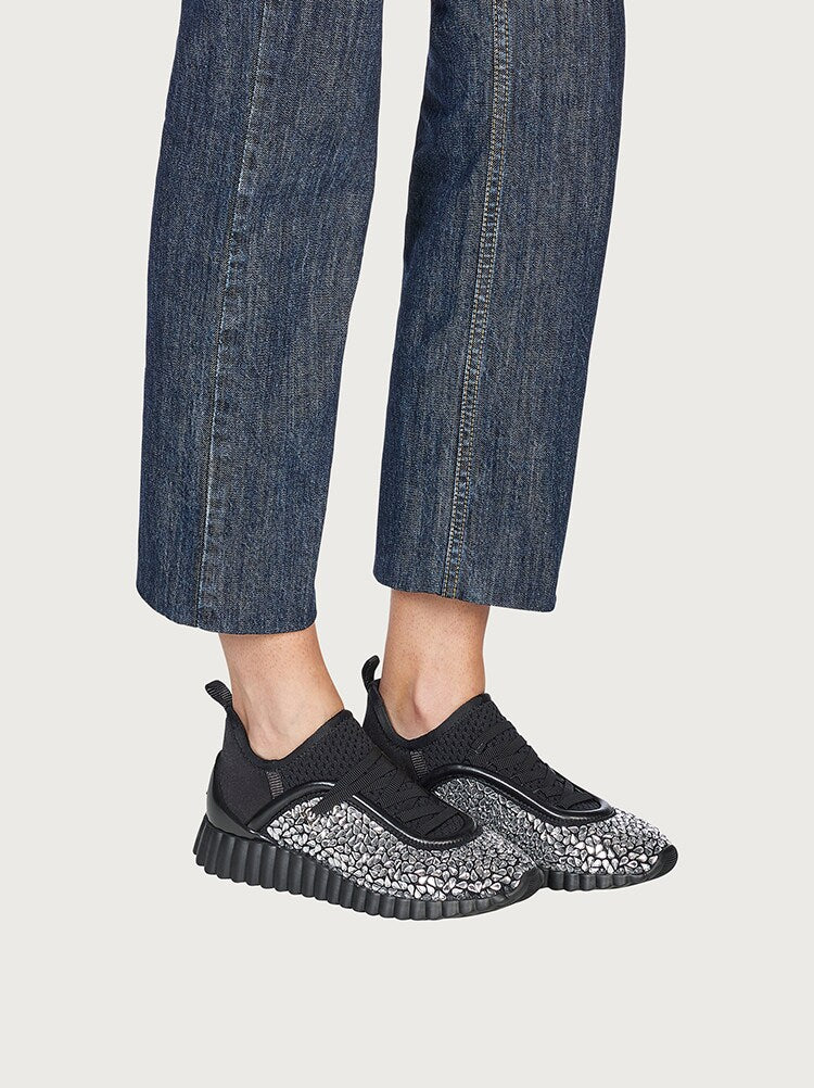 FERRAGAMO WOMEN'S BLACK FABRIC EMBELLISHED SNEAKERS