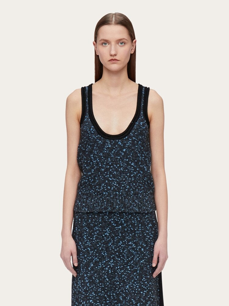 FERRAGAMO WOMEN'S BLACK BLUE SPECKLED SWEATER