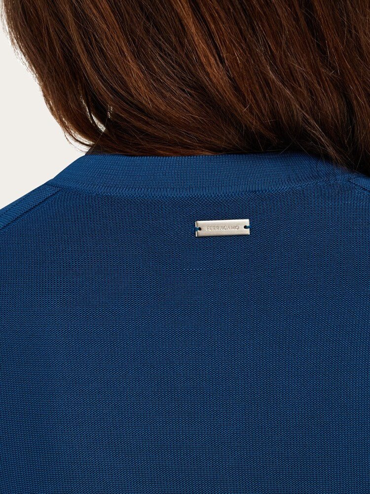 FERRAGAMO WOMEN'S BLUE VISCOSE BUTTON SWEATER