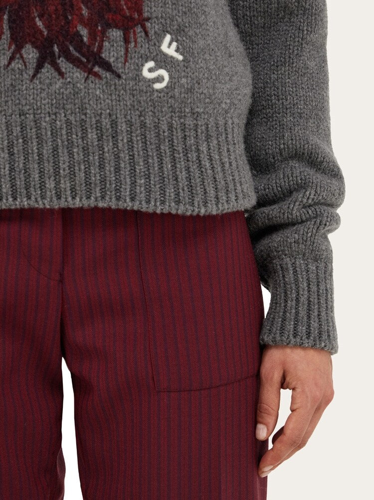 FERRAGAMO WOMEN'S DARK GREY WOOL SWEATER