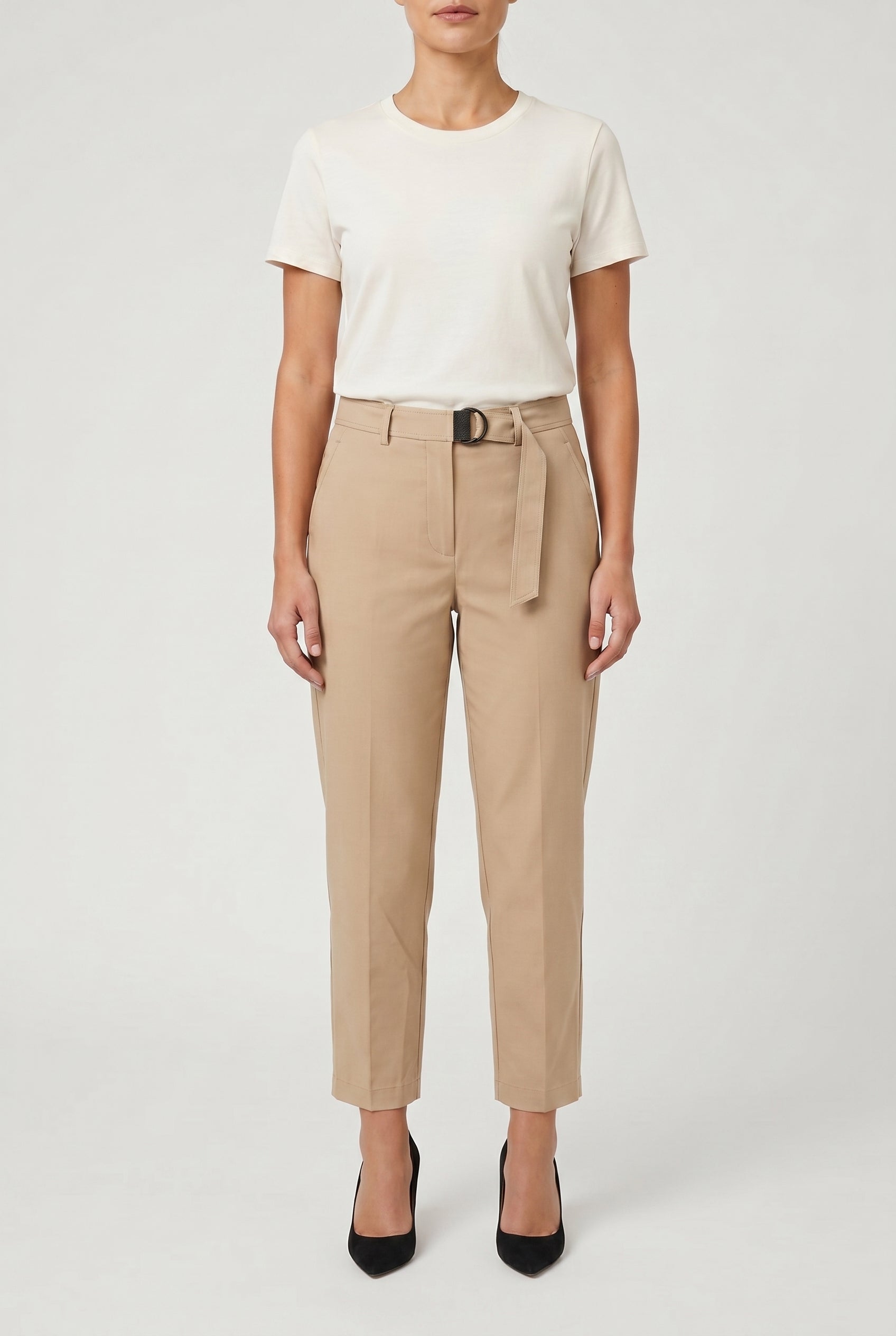 BRUNELLO CUCINELLI WOMEN'S BEIGE TAILORED STRAIGHT TROUSERS