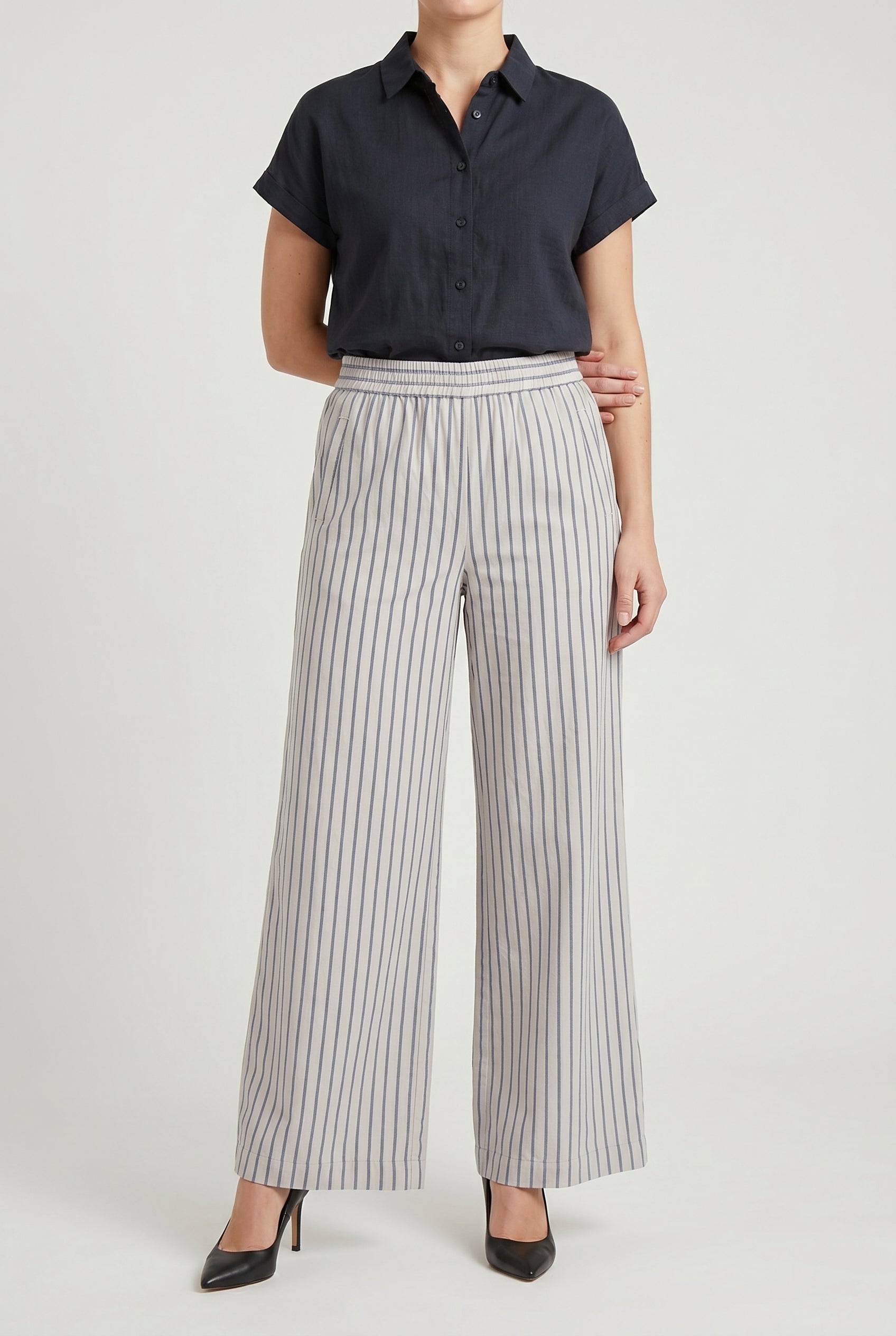 BRUNELLO CUCINELLI WOMEN'S OFF WHITE STRIPED WIDE TROUSERS