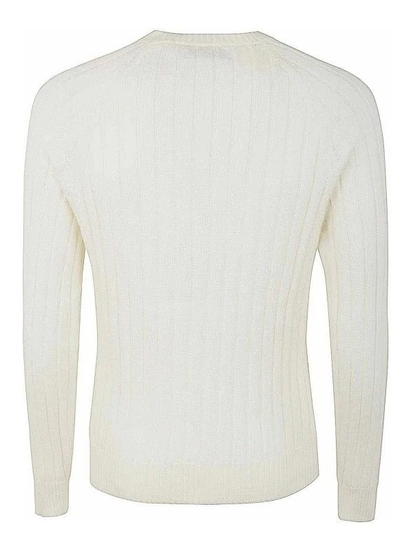 BRUNELLO CUCINELLI MEN'S IVORY RIBBED COTTON SWEATER