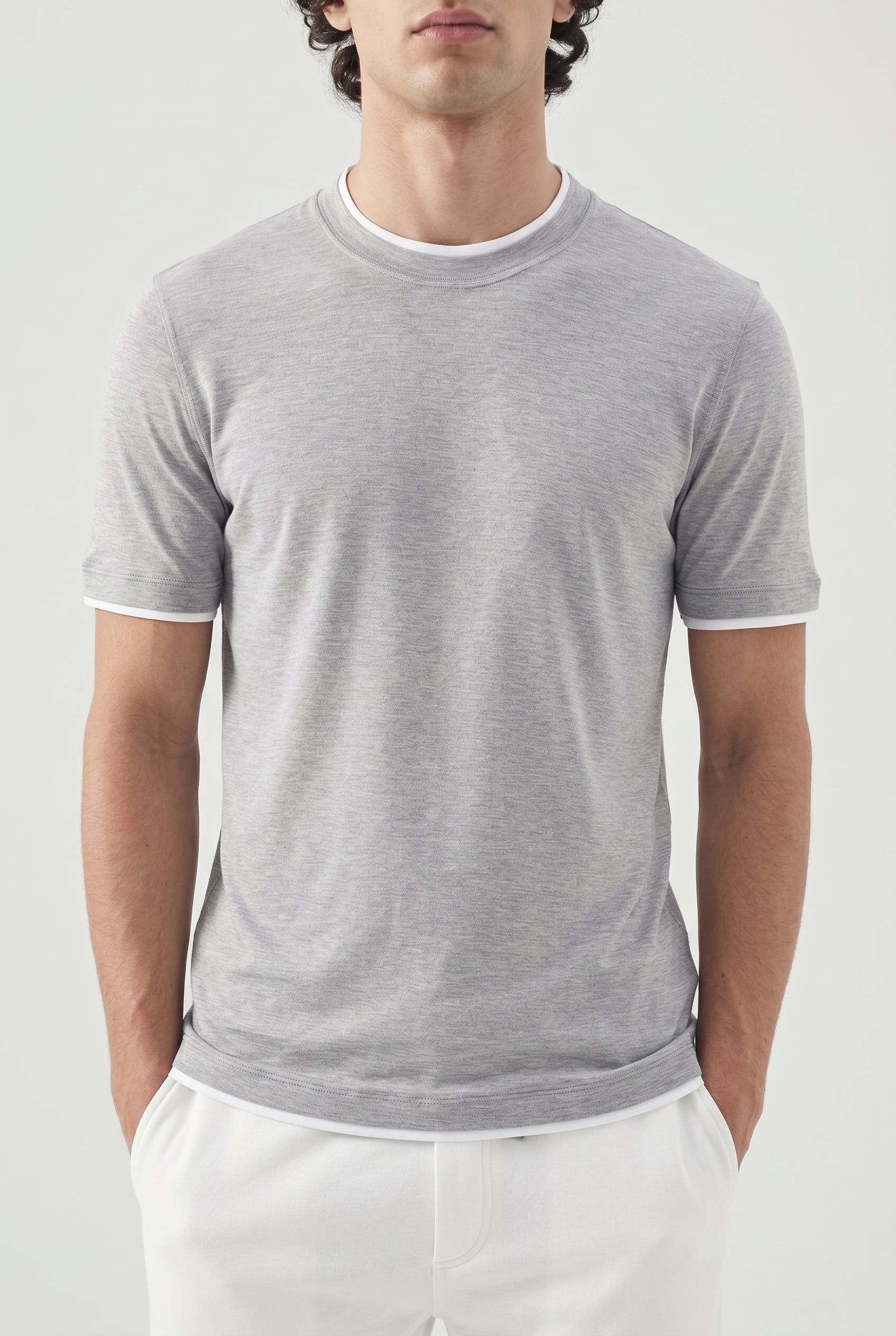 BRUNELLO CUCINELLI MEN'S GRAY SHORT-SLEEVE KNIT SHIRT