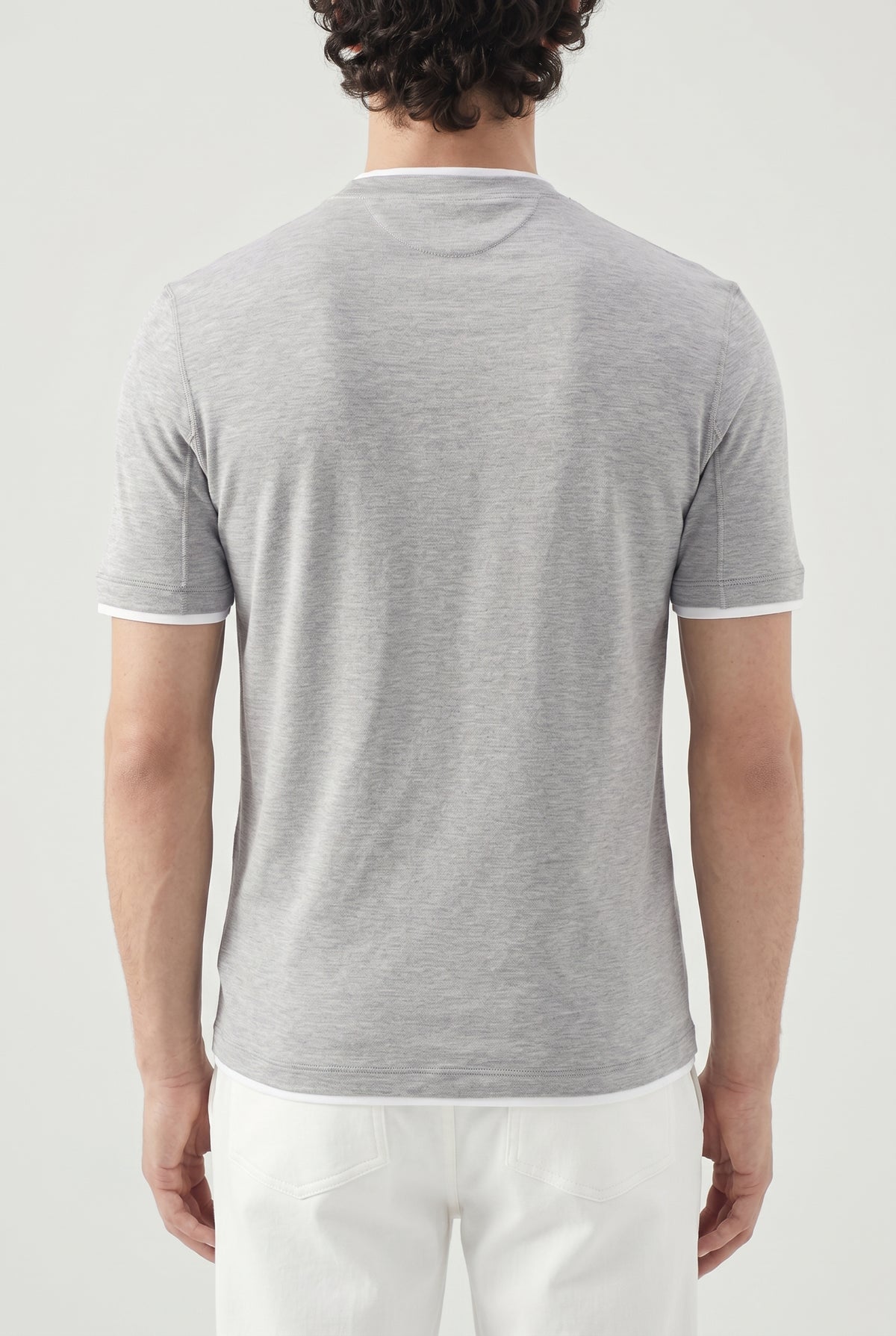 BRUNELLO CUCINELLI MEN'S GRAY SHORT-SLEEVE KNIT SHIRT