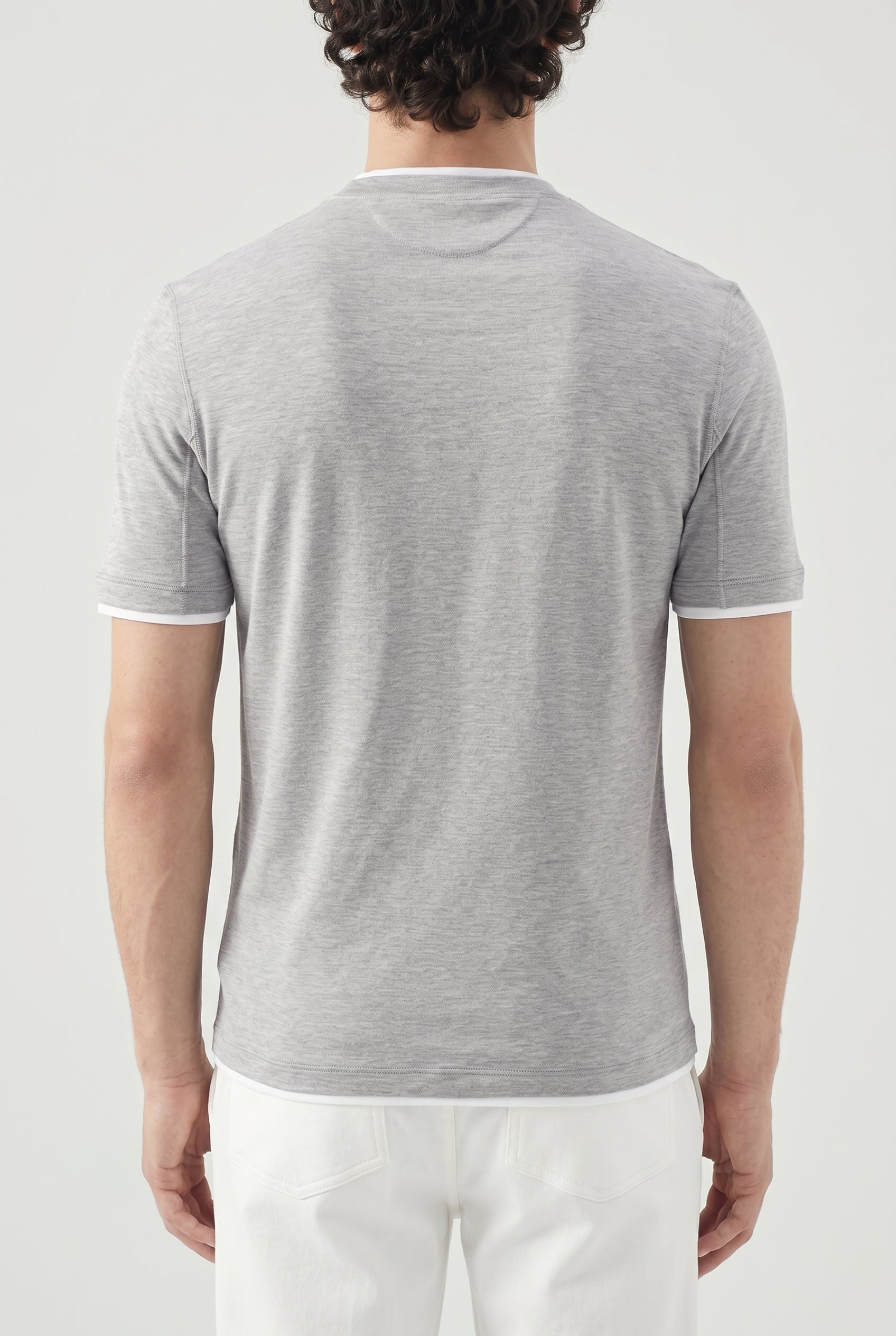 BRUNELLO CUCINELLI MEN'S GRAY SHORT-SLEEVE KNIT SHIRT