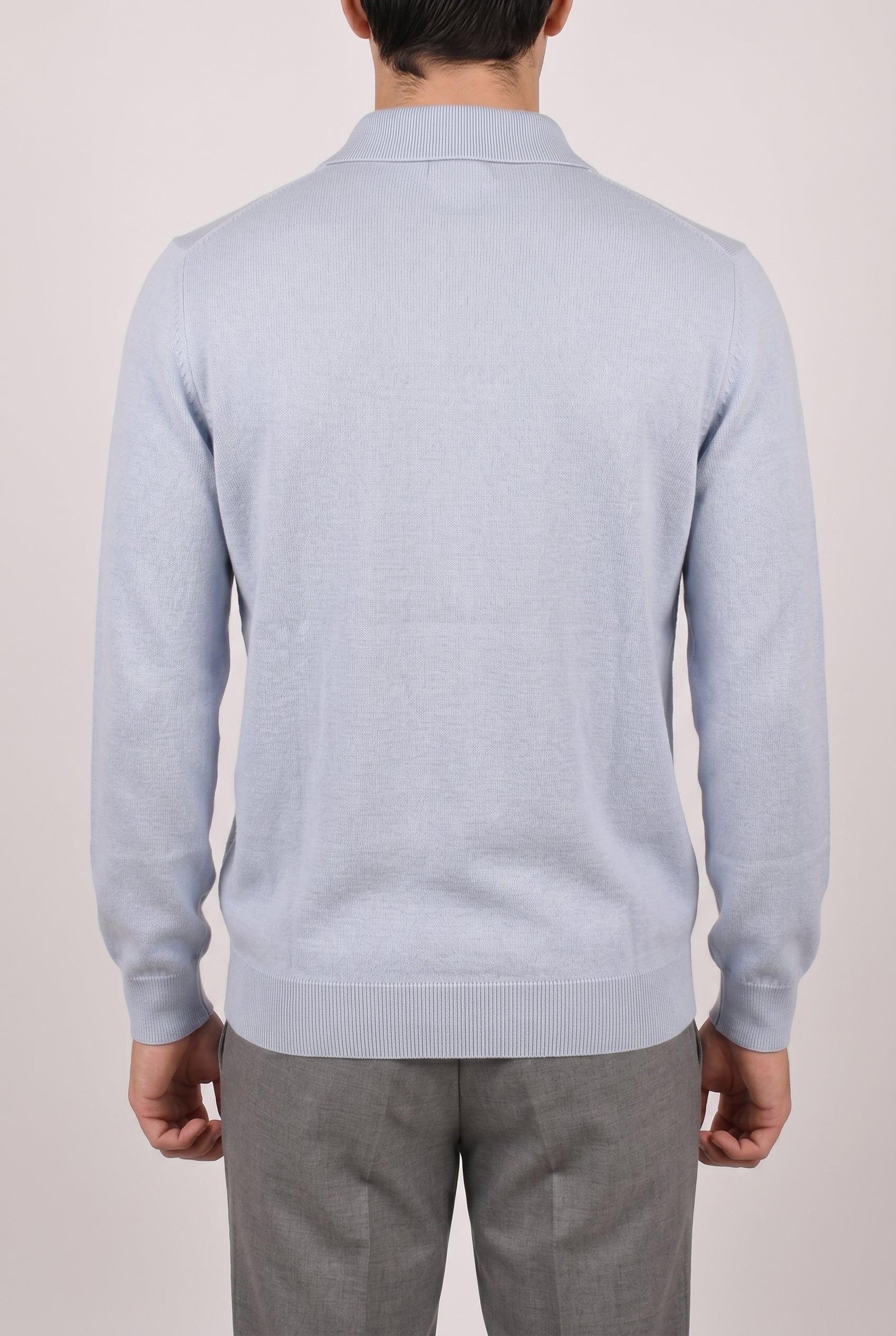 BRUNELLO CUCINELLI MEN'S LIGHT BLUE CASHMERE POLO SWEATER