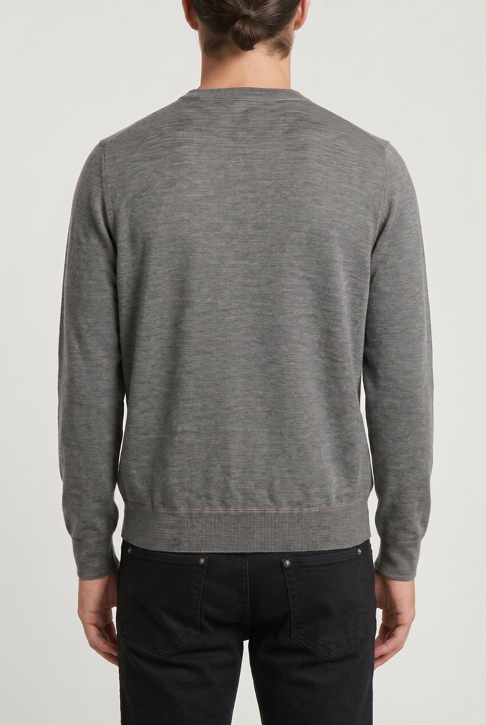 BRUNELLO CUCINELLI MEN'S GREY CASHMERE SILK CREWNECK SWEATER