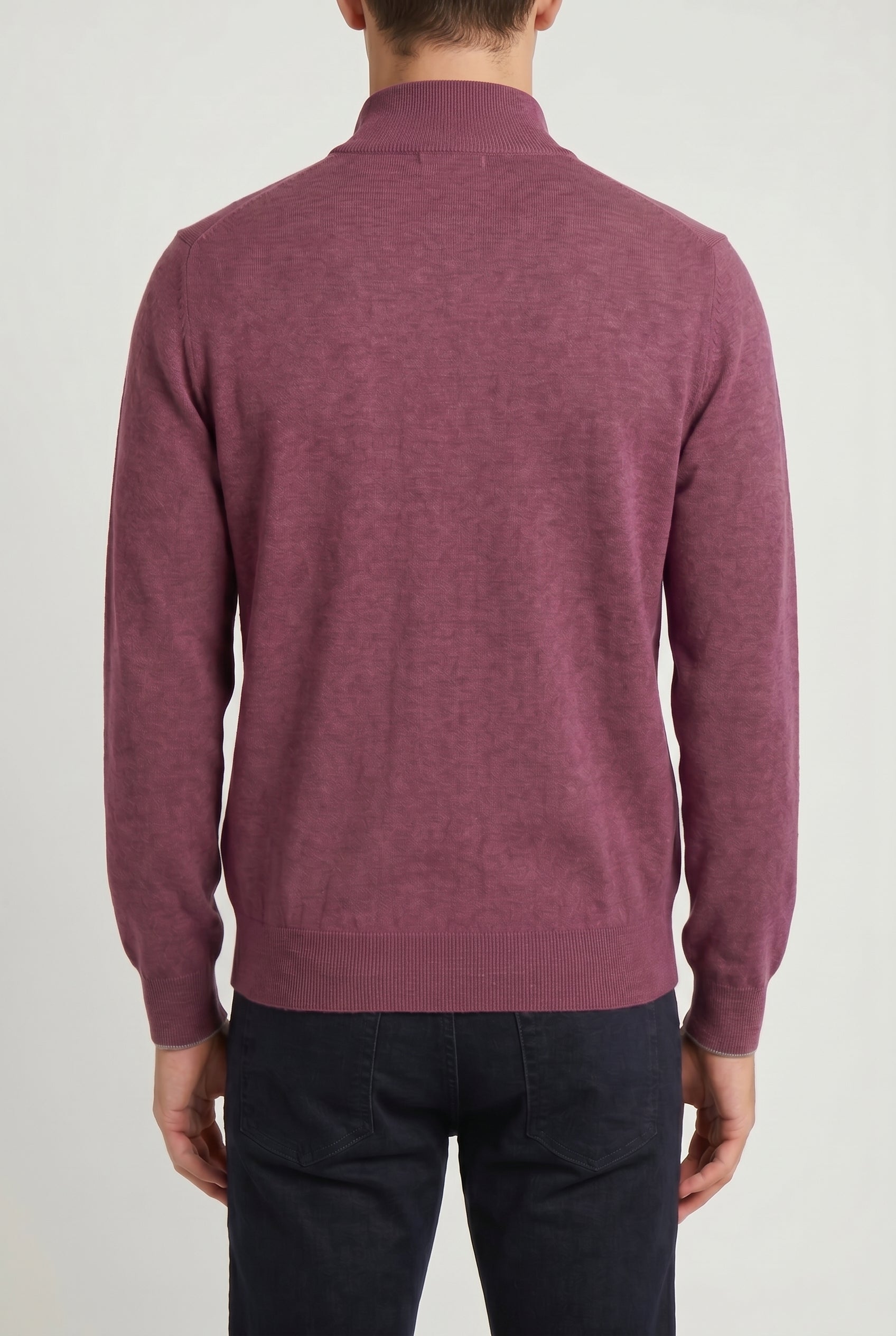 BRUNELLO CUCINELLI MEN'S PURPLE CASHMERE QUARTER ZIP SWEATER