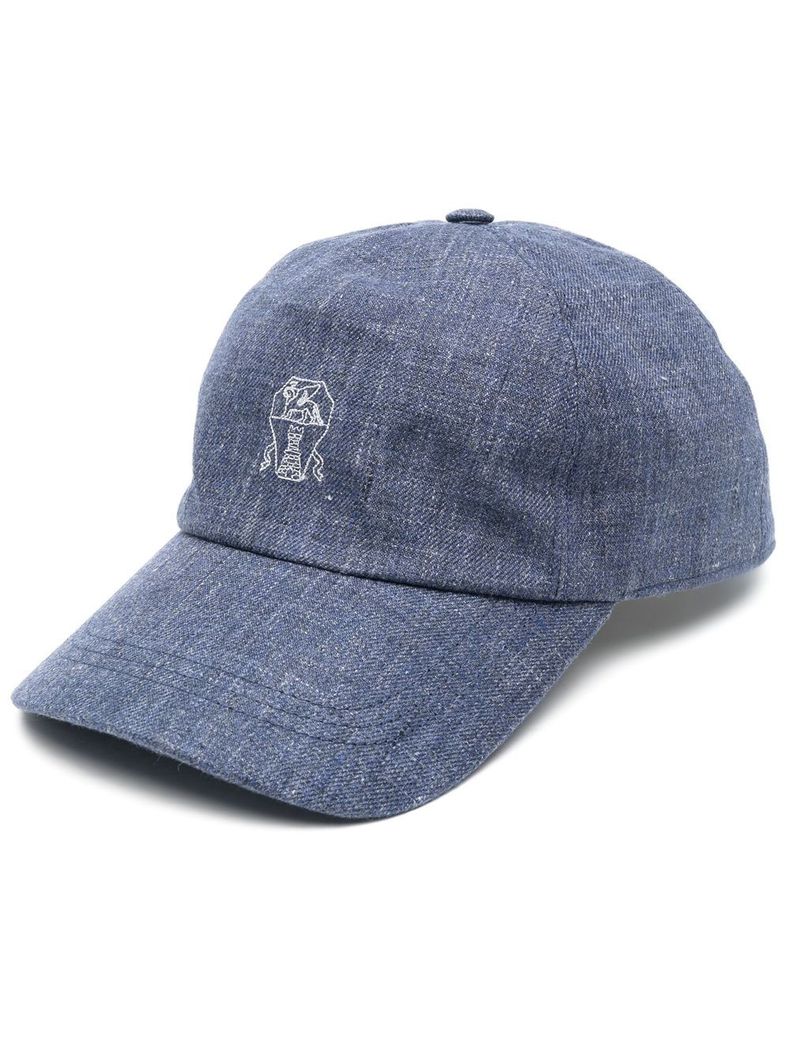 BRUNELLO CUCINELLI MEN'S BLUE LINEN BASEBALL HAT