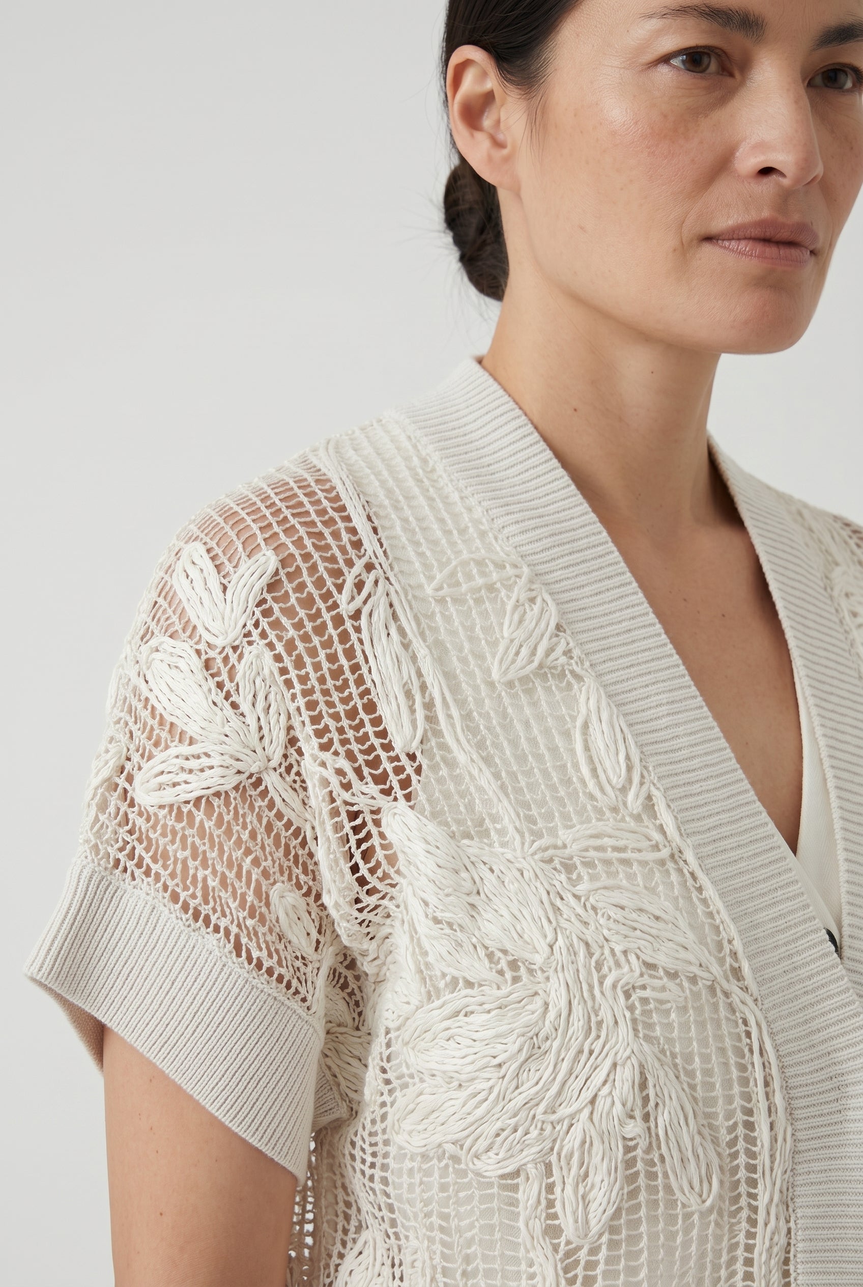 BRUNELLO CUCINELLI WOMEN'S OFF WHITE OPENWORK SWEATER