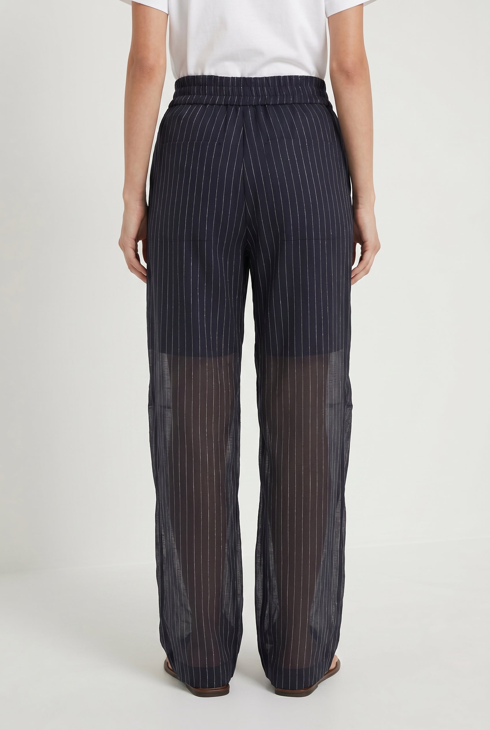 BRUNELLO CUCINELLI WOMEN'S NAVY STRIPED WIDE TROUSERS