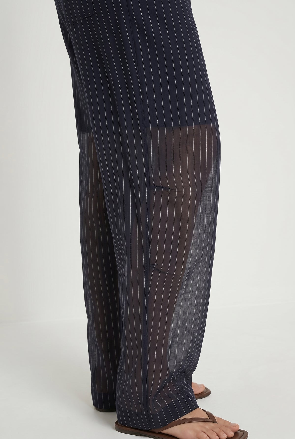 BRUNELLO CUCINELLI WOMEN'S NAVY STRIPED WIDE TROUSERS