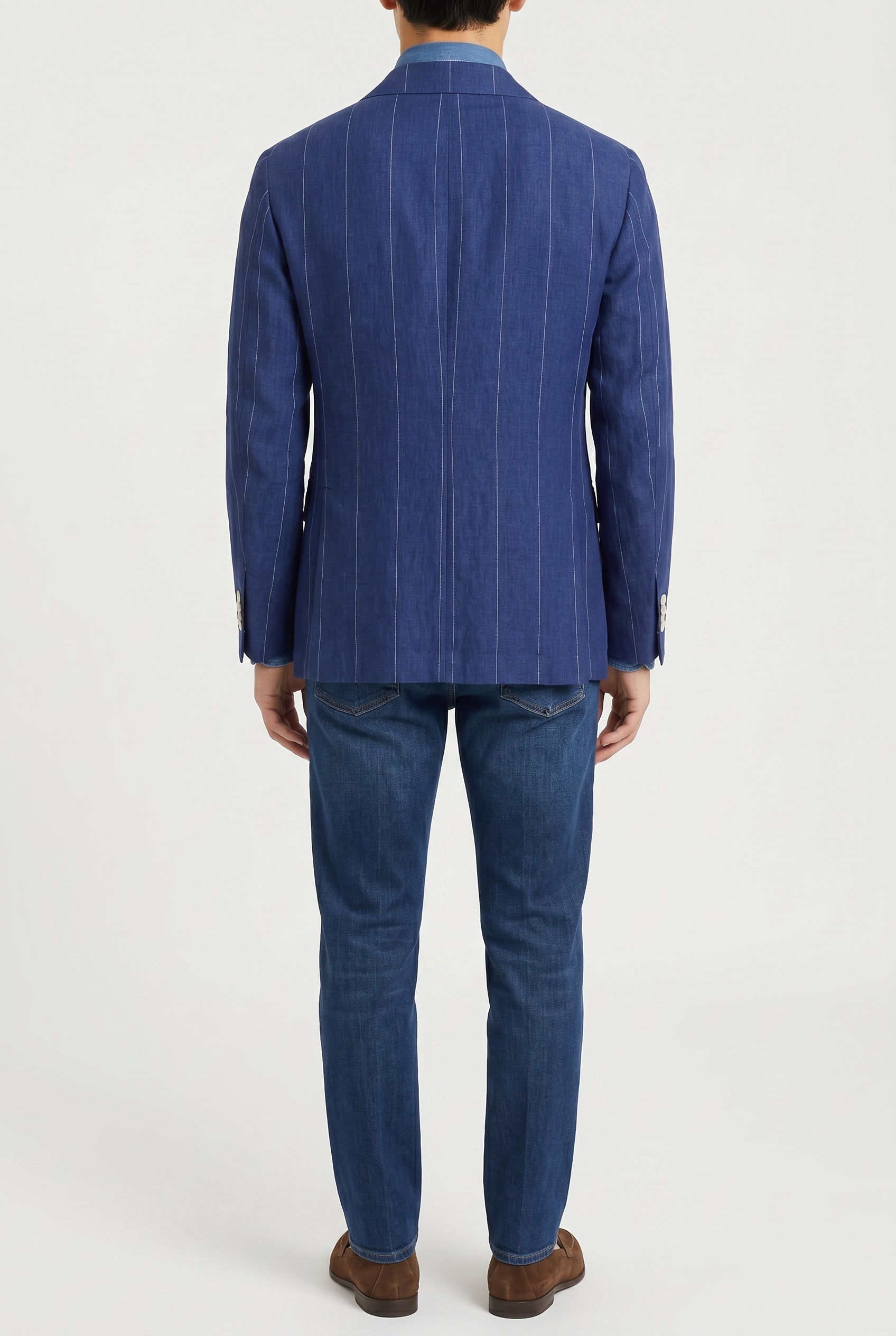 BRUNELLO CUCINELLI MEN'S BLUE LINEN TAILORED BLAZER