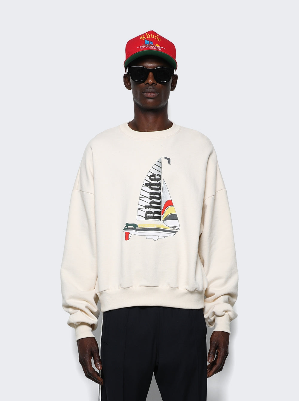 RHUDE MEN'S CREAM COTTON GRAPHIC SWEATSHIRT