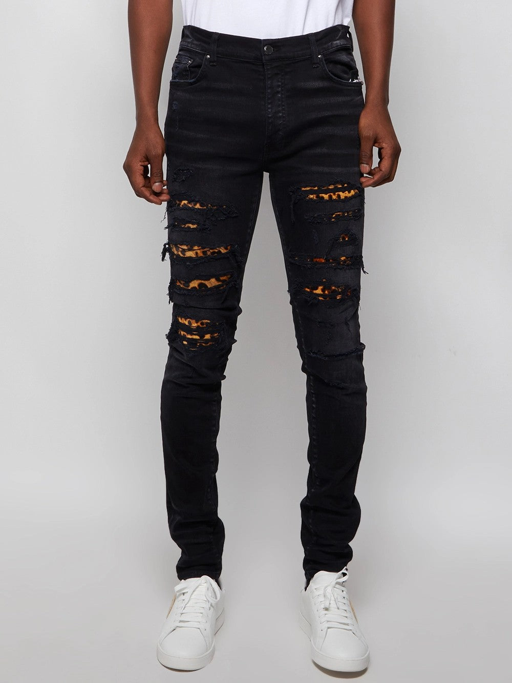 AMIRI MEN'S BLACK DISTRESSED SKINNY TROUSERS