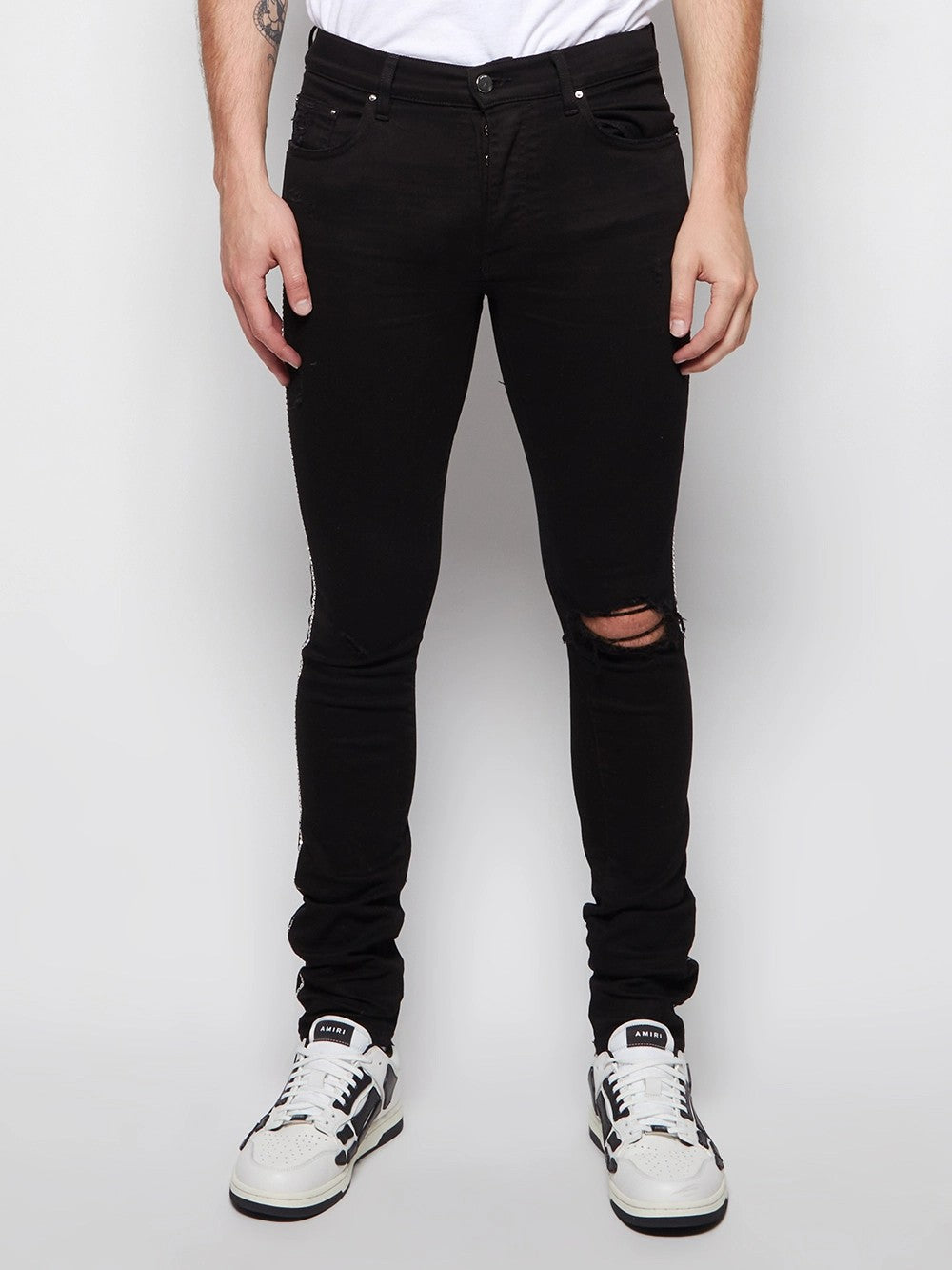 AMIRI MEN'S BLACK DISTRESSED SKINNY TROUSERS