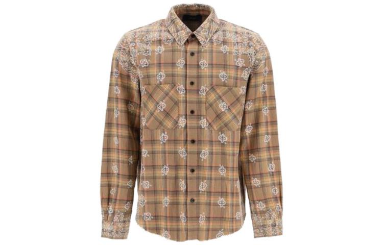 AMIRI MEN'S LIGHT BROWN PLAID SHIRT